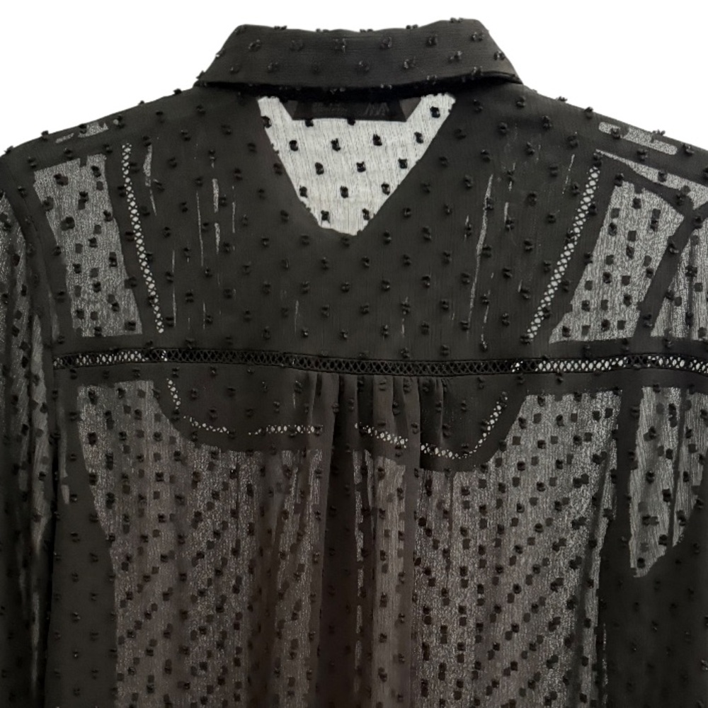 ZARA Black Sheer Swiss Dot Button Up Blouse Size M - Picture 5 of 6